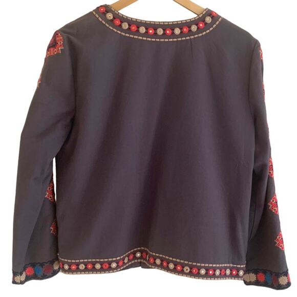 Indigo Moon Womens Sz L Hand Embordered Grey, Beige, Pink, Blue Jacket - Picture 3 of 11